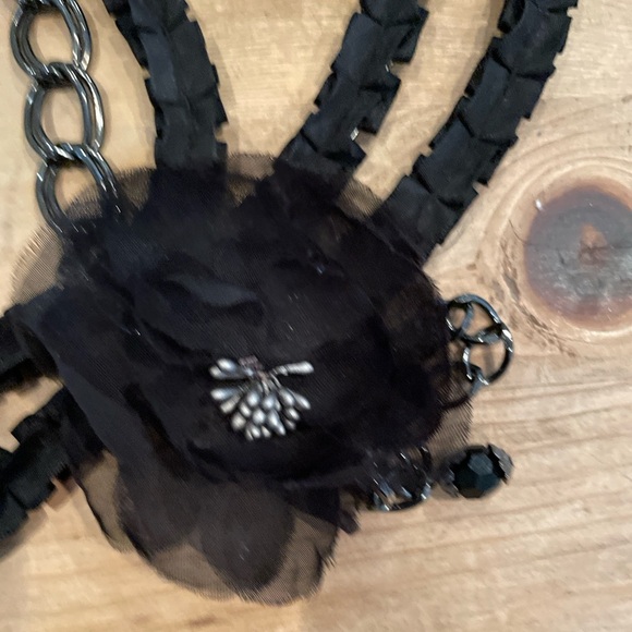 Womens VTG Ribbon Organza Silver chain floral belt cottagecore Stevie Nicks L/XL - Picture 3 of 7